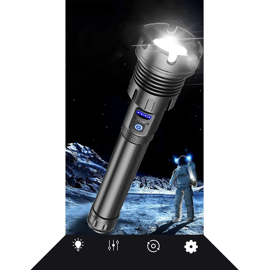 Потужний тактичний ліхтарик Heckermann 1690 Led Zoom USB 5000mAH 2500lm - фото 6