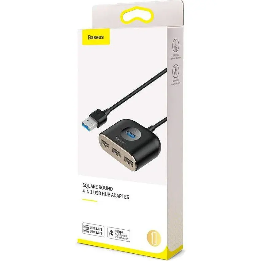 USB-хаб Baseus Square Round Box 4-Port USB-A Black 1м (CAHUB-AY01) [77938] - фото 6