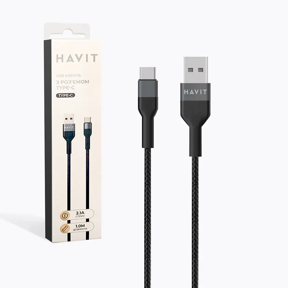 Кабель USB - USB-C HAVIT CB623C 2.1A 1м Black HAVIT (27133-000)
