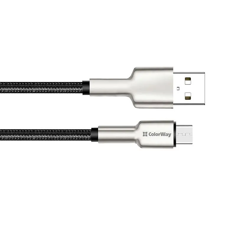 Кабель ColorWay USB - micro USB (M/M), Metal Head, 2.4 А, 1 м, Black (CW-CBUM046-BK) - фото 8