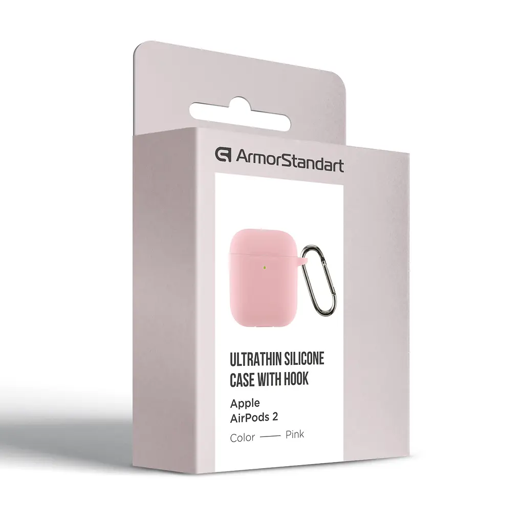Силіконовий чохол для навушників Apple AirPods 2, Hang Case, рожевий, ультратонкий захисний кейс товщиною 2 мм, захист від подряпин, пилу та ударів, компактний, з карабіном для кріплення, ArmorStandart (ARM59688) - фото 3