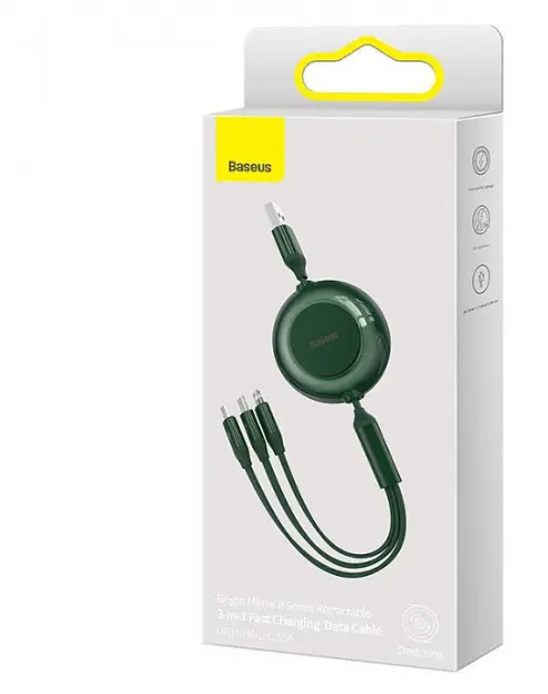 Кабель Baseus Bright Mirror 2 Series 3-in-1 Cable USB to MicroUSB+Lightning+Type-C 3.5A 1.1m CAMJ010006 Green - фото 5