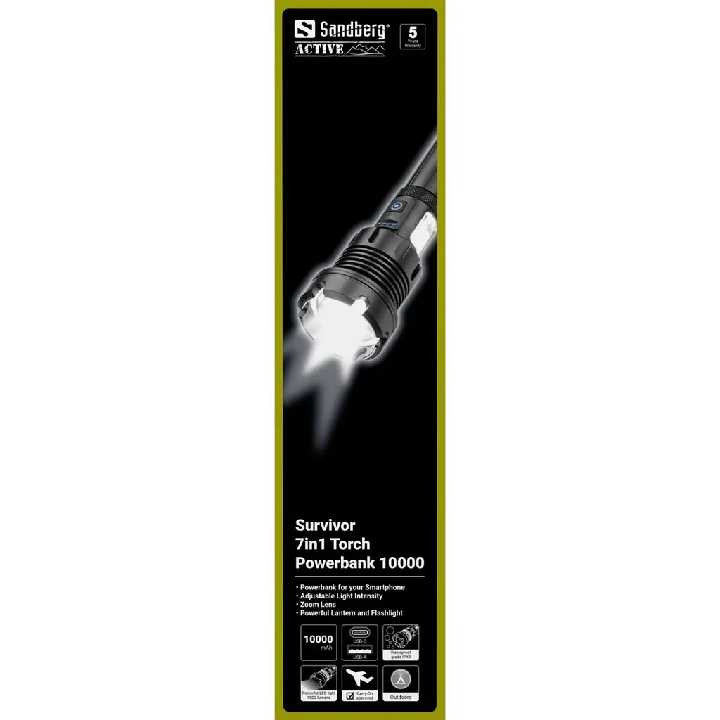 Ліхтарик-повербанк Sandberg Survivor 7 in 1 Torch Powerbank 10000 mAh XHP70 LED USB-C 5W (421-09) - фото 2