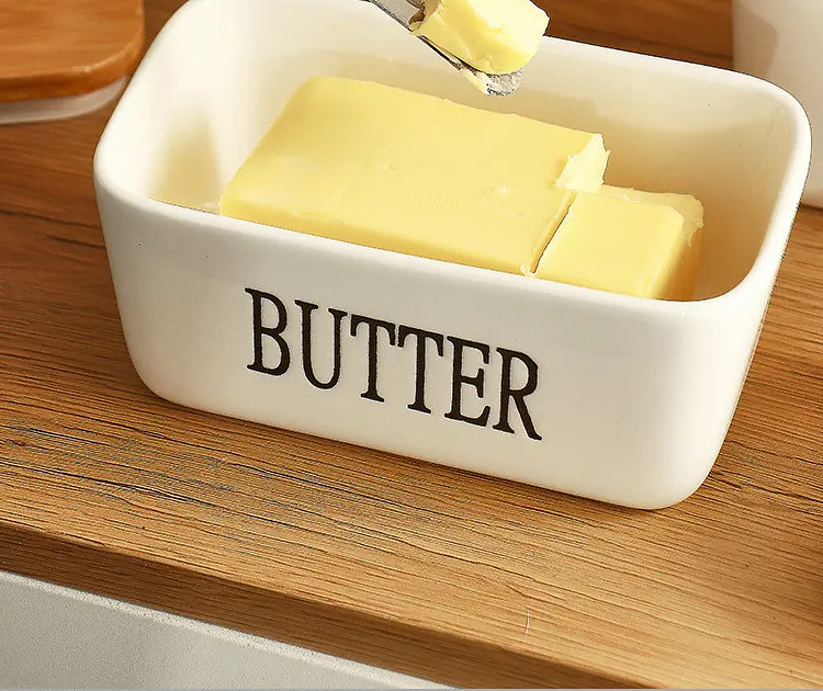 Маслянка керамічна біла з бамбуковою кришкою та ножем Butter 600 мл - фото 6