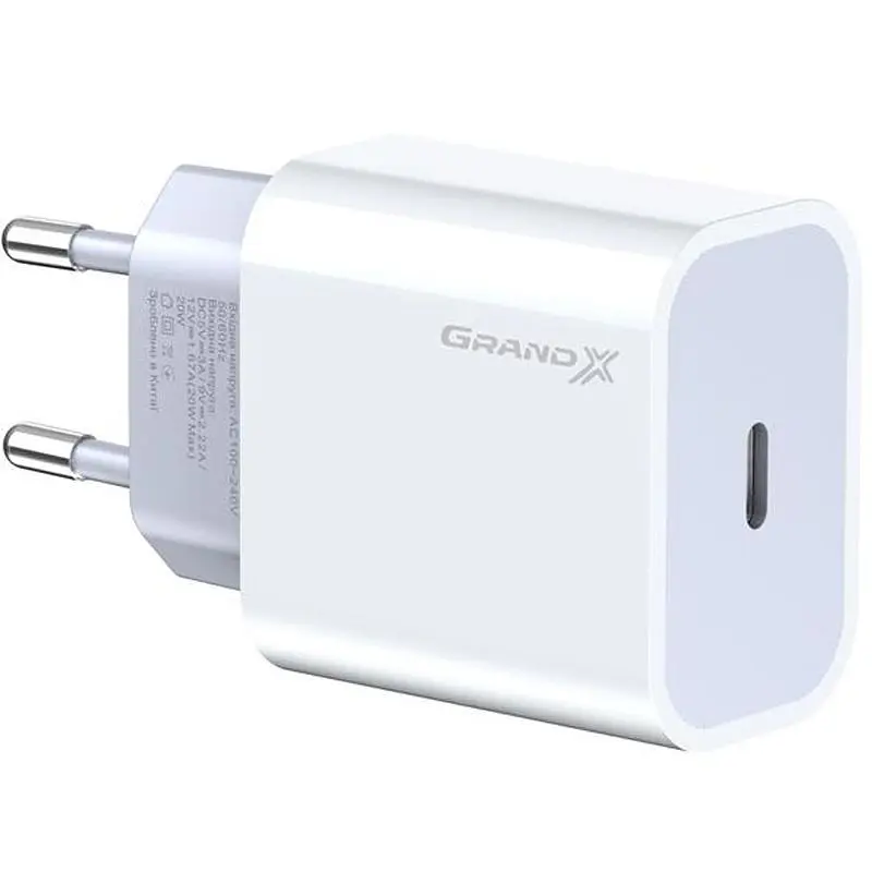 Мережевий зарядний пристрій Grand-X (1xUSB-C 20W) QC4.0, PD 3.0, FCP, AFC White (CH-770) - фото 3