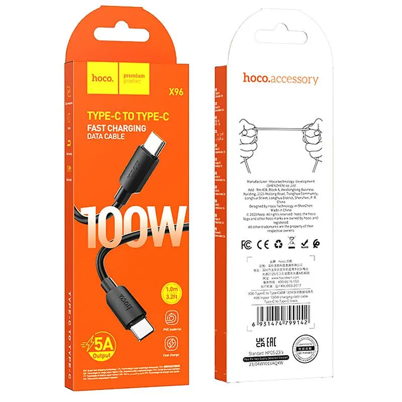 Дата кабель Hoco X96 Hyper Type-C to Type-C 100W (1m) Black - фото 6