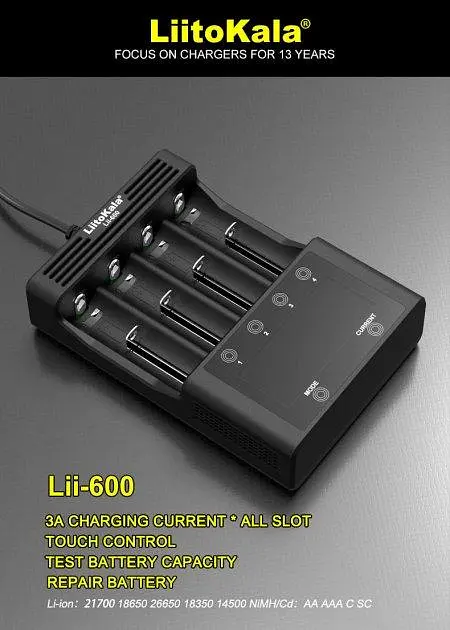 Заряднoe устройство Liitokala Lii-600 на 4 канала (для Ni-MH, Ni-CD, Li-Ion) с блоком питания и автоадаптером - фото 10