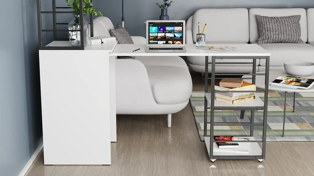 Стіл-тумба трансформер Смарт 3/2 з етажеркою Ferrum-decor 1430x1450x600 Чорний метал ДСП Біле 16 мм (FRD-105116) - фото 8