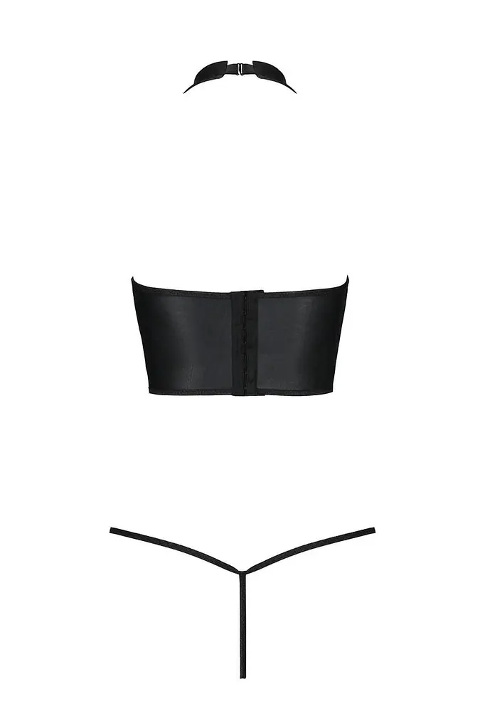 Комплект белья с открытой грудью Passion GENEVIA Set WITH OPEN BRA S/M black корсет стринги - фото 4