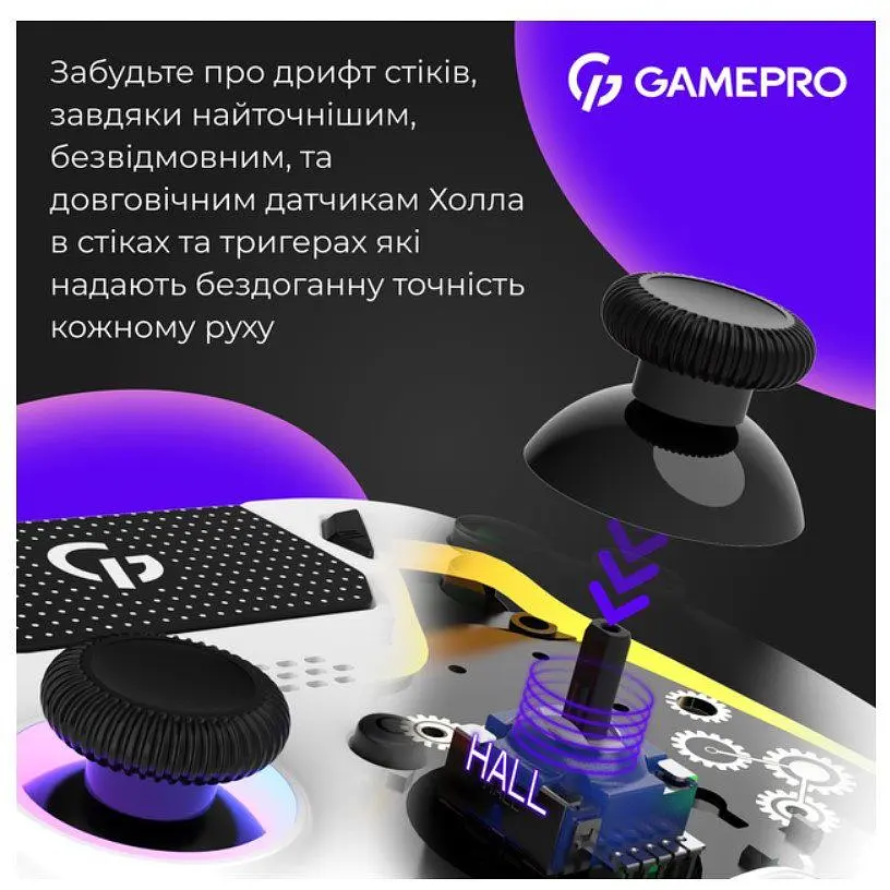 Геймпад Bluetooth джойстик GamePro GPS-13W Bluetooth 5.3/USB (PC/iOS/Android/PS3/PS4) RGB White - фото 15