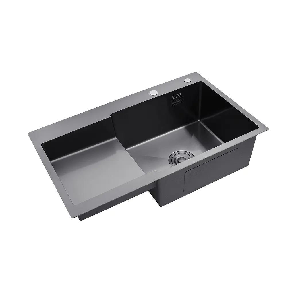 Кухонна мийка Kroner KRP Schwarze - 7848RHM PVD (3,0/1,0 мм) CV030024, Чорний - фото 4
