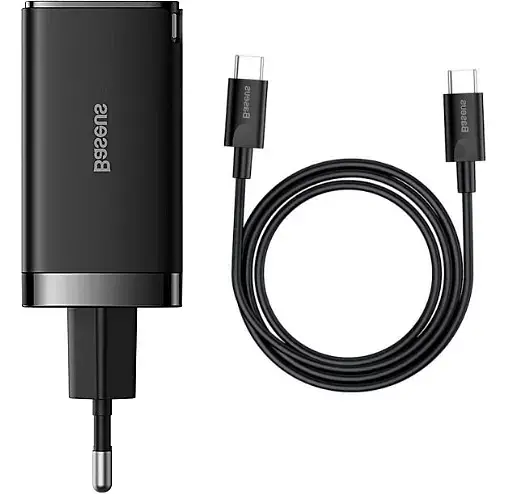 Мережевий зарядний пристрій Baseus GaN5 Pro Fast Charger 2Type-C+USB 65W + Cable Type-C to Type-C CCGP120201 Black - фото 2