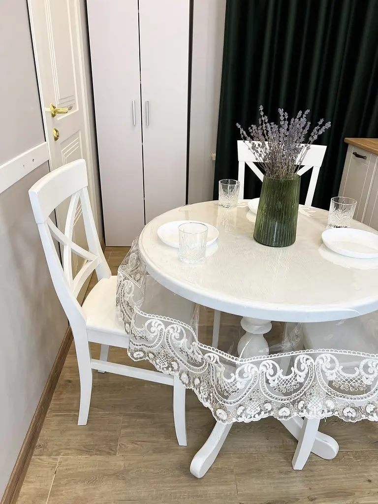 Силиконовая скатерть с бело-кофейным кружевом Арка 15см 180х170 см - фото 7