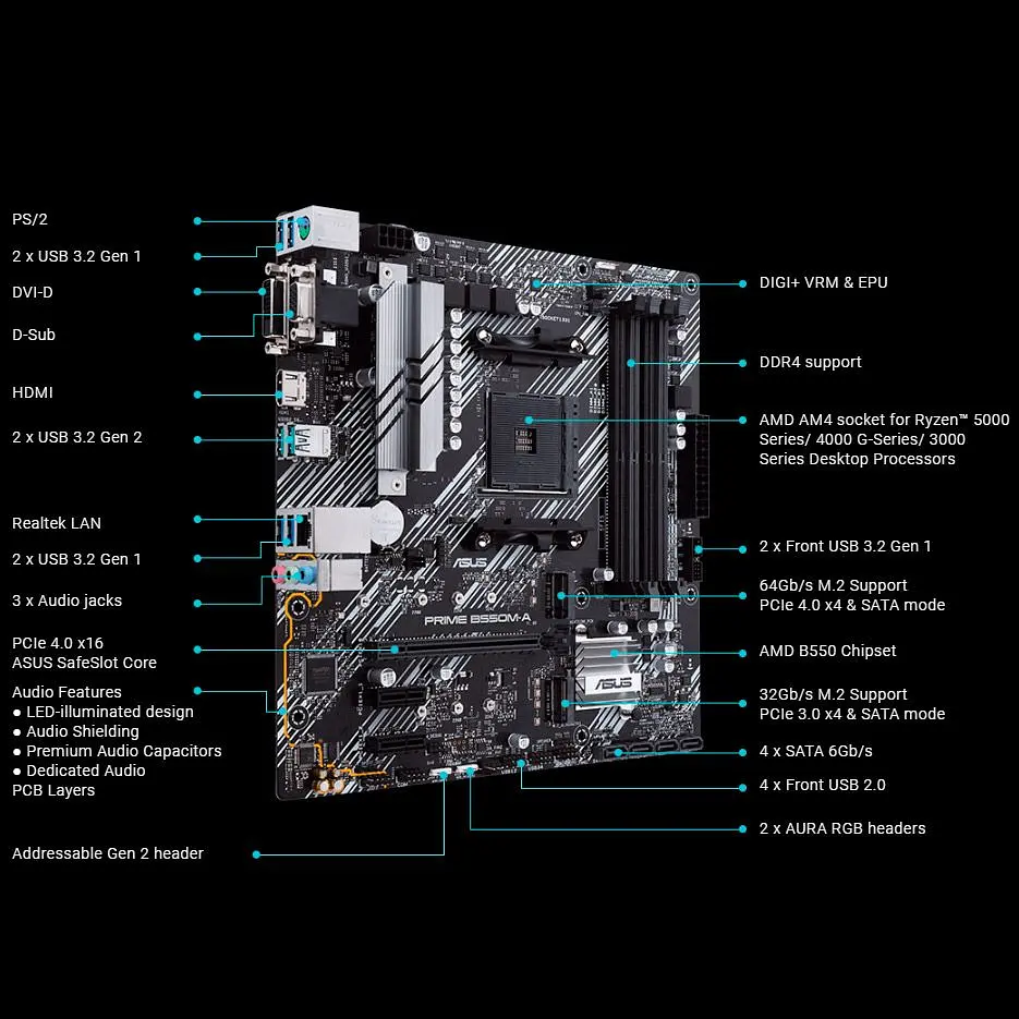 Материнська плата Asus Prime B550M-A (90MB14I0-M0EAY0) [93617] - фото 8