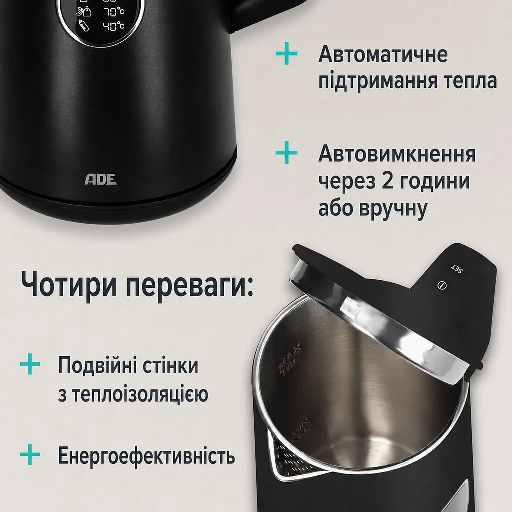 Чайник з налаштуванням температури ADE KG 2100-2 чорний - фото 5