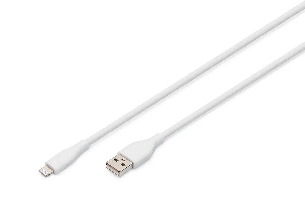 Кабель Digitus USB-A > Lightning заряджання/синхронізації, USB 2.0, 12W, силіконовий, 1м, білий teh0013659 - фото 2