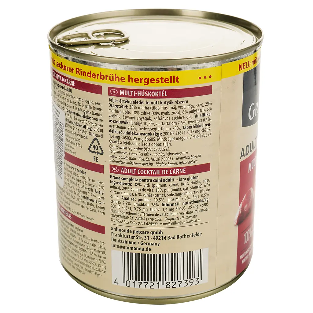 Влажный беззерновой корм для собак Animonda GranCarno Adult Multi Meat Cocktail, мультимясной коктейль, 800 г - фото 2