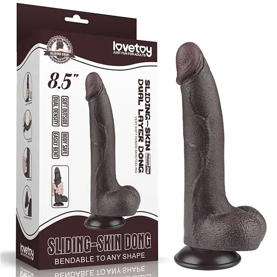 Фалоімітатор - Sliding-Skin Dual Layer Dong 8.5" Black #1 - фото 4