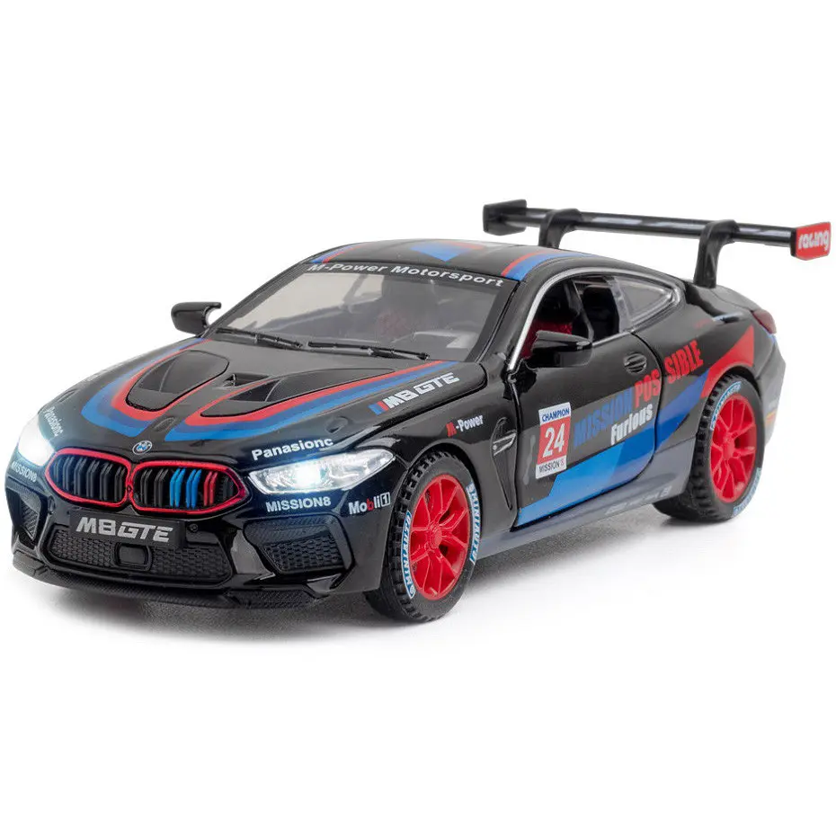 Колекційна металева модель гоночного автомобіля АвтоЕксперт BMW M8 GTE з інерцією, світлом та звуком 1:32 - фото 6