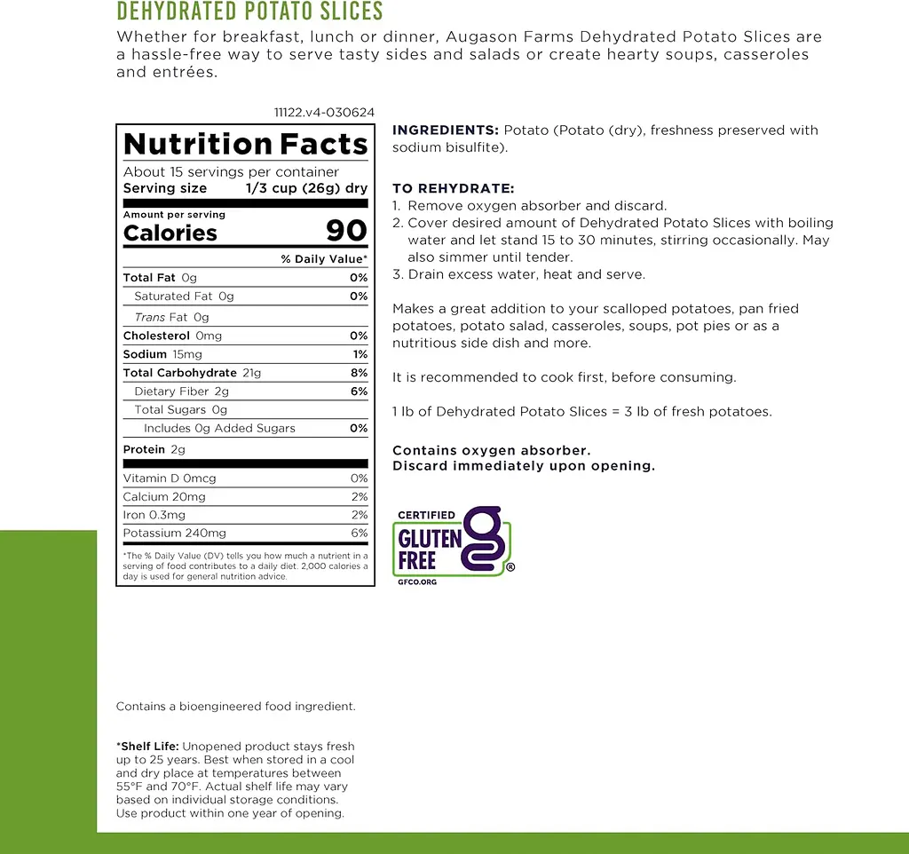 Сублімована нарізана картопля з великим терміном придатності 25 років Augason Farms, 15 порцій (101200) - фото 4