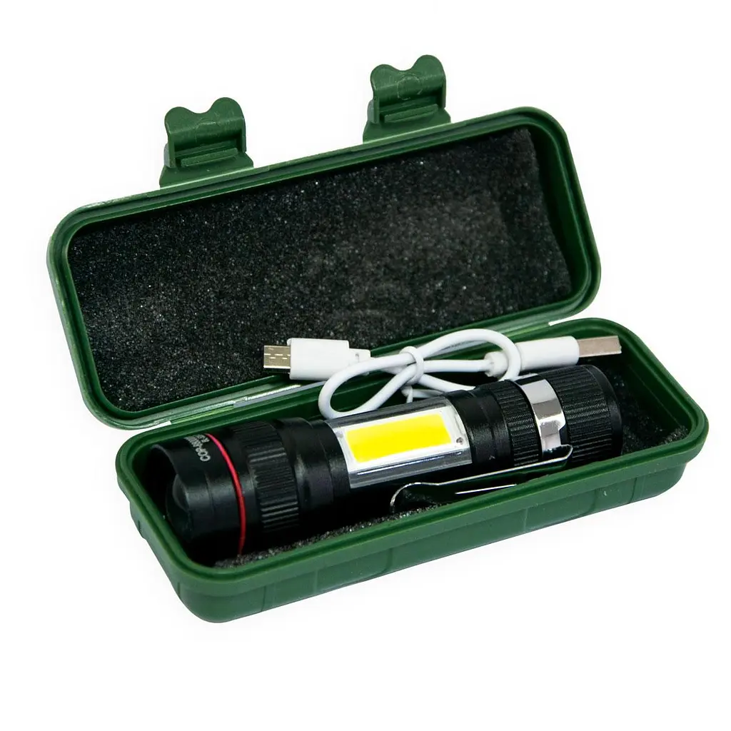 Фонарик X-Balog BL-520-T6 ручной аккумуляторный черный, светодиодный T6+COB, с USB зарядкой и Zoom-фокусом - фото 5
