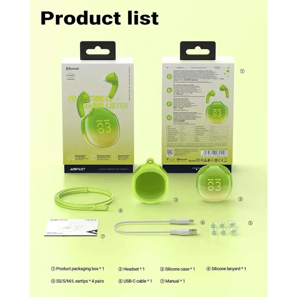 Навушники TWS Acefast T9 avocado green - фото 3