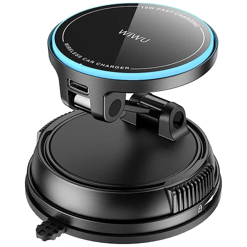 Автотримач з Бездротовий зарядний пристрій WIWU CH-326 Universal Vacuum Suction Magnetic 15W Black - фото 8