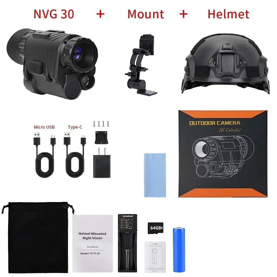 Комплект - монокуляр ночного видения NVG30 Wi-Fi 940nm + шлем (ABS-пластик) + крепления (Черный) - фото 10