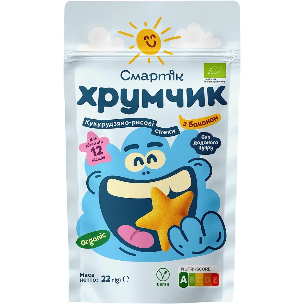 Кукурудзяно-рисові снеки Смартік Organic з бананом 22 г