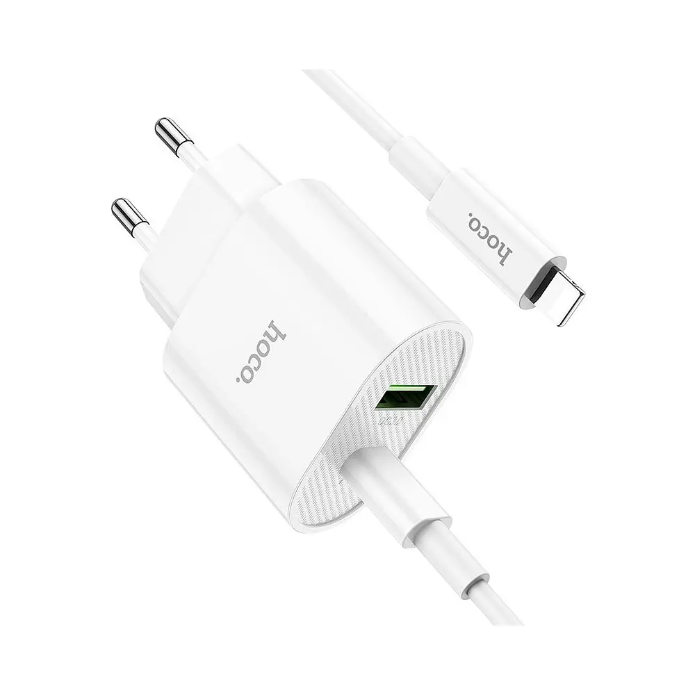Блок и кабель Lightning Hoco C95A Lineal PD 20W + QC3.0 (евро вилка) - фото 2
