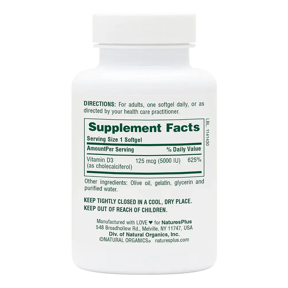 Витамины и минералы Natures Plus Vitamin D3 5000 IU, 60 капсул - фото 2
