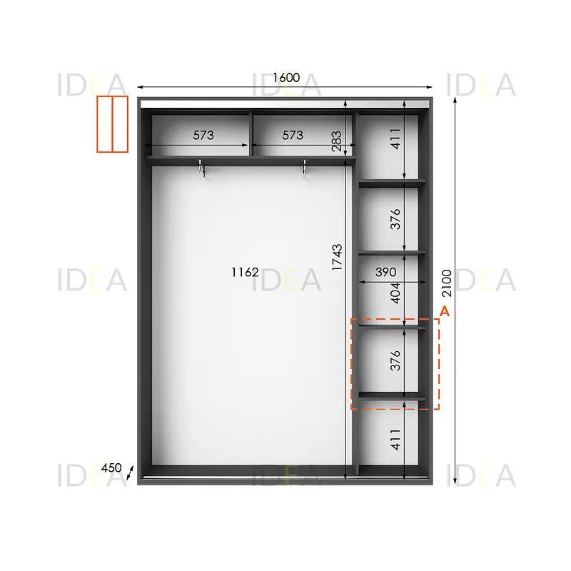 Шафа-купе Idea серія 5 160 x 45 x 210 см Антрацит Дзеркало - фото 2