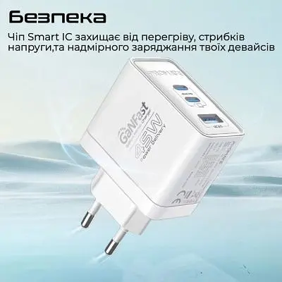Зарядний пристрій Promate powerport-45 2xUSB-C PD + USB-A QC 45W White (powerport-45.white) - фото 5