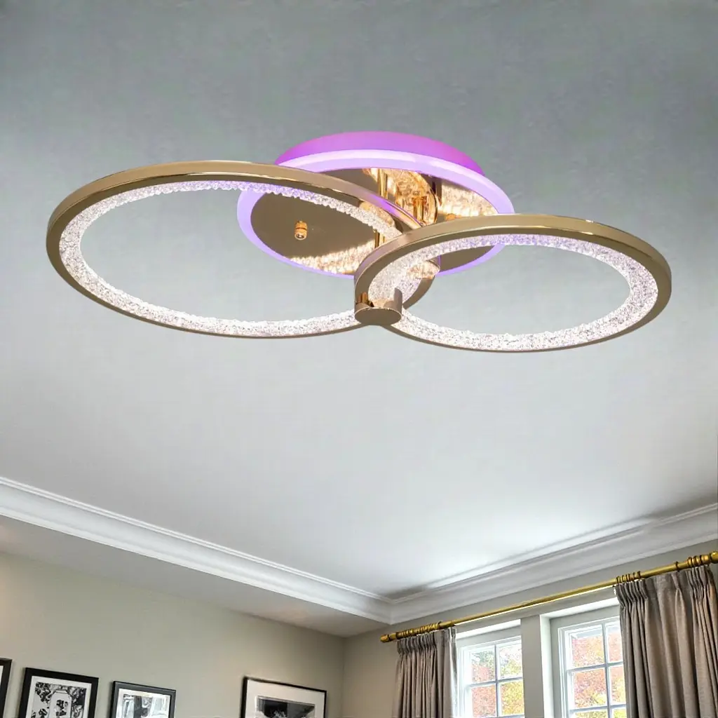 Стильна стельова LED-люстра для спальні Diasha 8180/2G LED 3color dimmer - золотий, 55 Вт, 33x53 см - фото 3