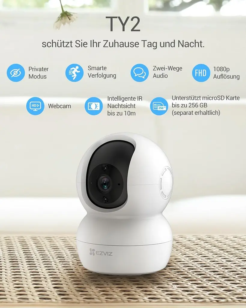 IP камера EZVIZ WLAN 1080P, обертова, двосторонній звук, нічне бачення, сумісна з Alexa - фото 3