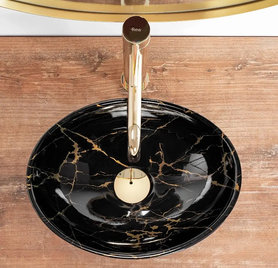 Умивальник Rea Sofia 27x35 mini black marble shine (REA-U6963), Глянцева - фото 4