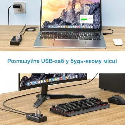 Концентратор Dynamode 5 ports USB3.0 to 4*USB3.0+2.4А Power Adapter 2.5A/12V (DM-UH-P405-G) - фото 8