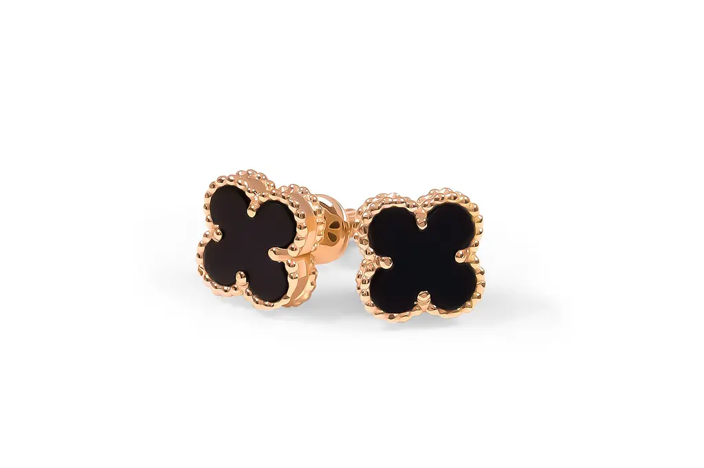 Золоті пуссети з чорним оніксом S-0125 - фото 3