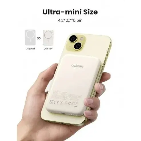 Акумулятор портативний Ugreen PB560 5000mAh MIni Magnetic Wireless 15W бежевий PB560 - фото 3