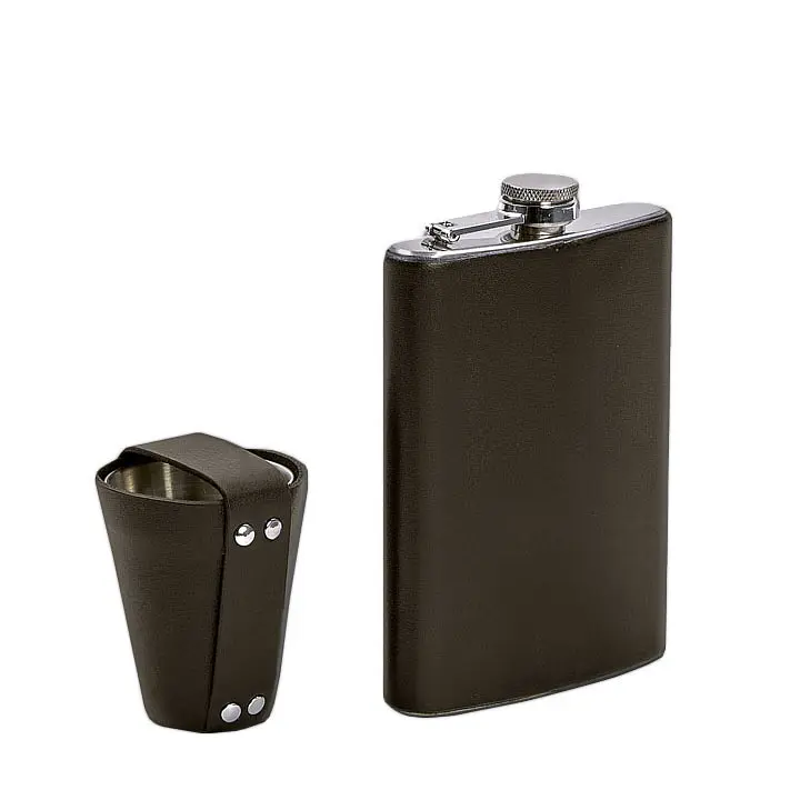 Набор с флягой и рюмками в кожаном чехле темно-коричневый Crazy Horse - фото 5