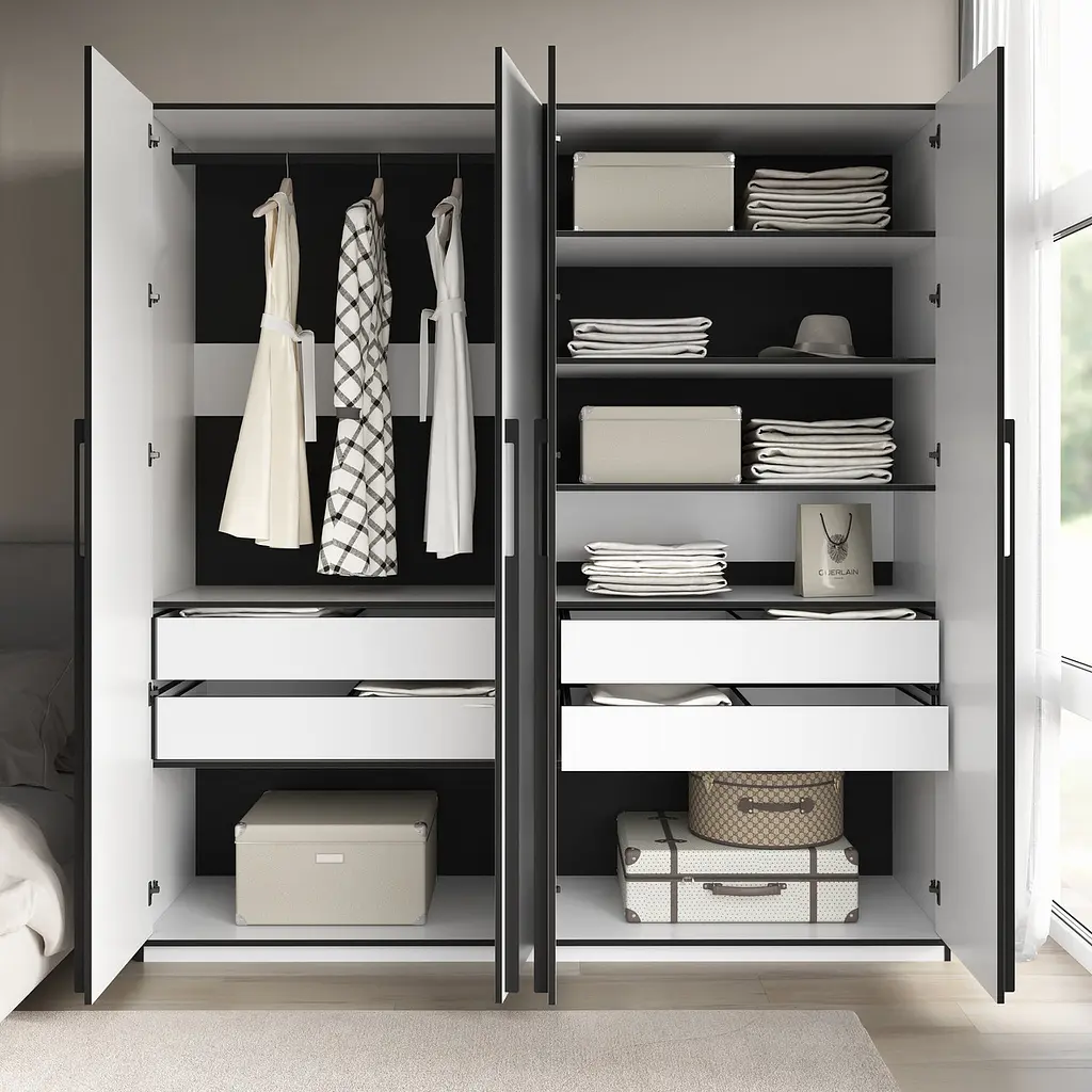 Шафа для одягу Flamecame у спальню з поличками та штангою на 4 двері FR-19 Бетон Темний - фото 5