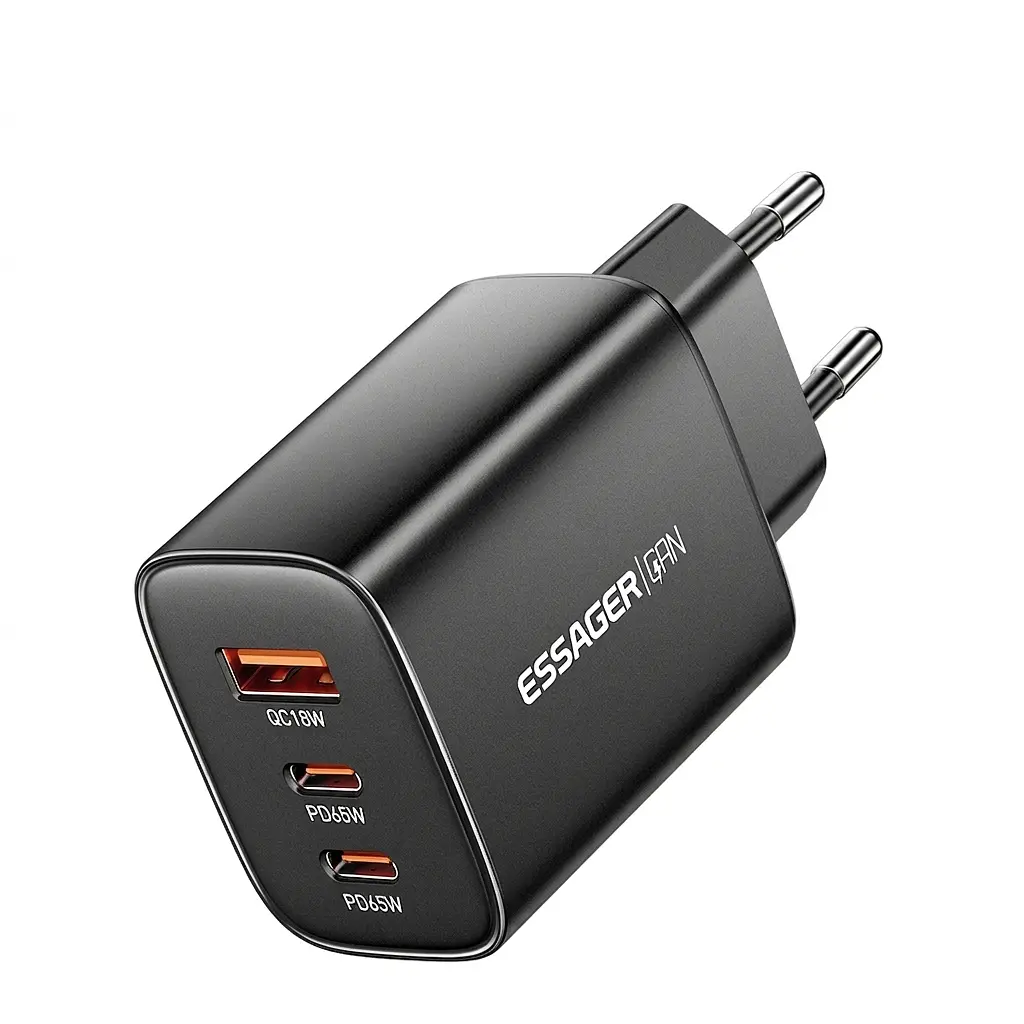 Зарядний пристрій Essager GaN 65W, 2 x USB-C+USB-A (ES-X57), EU, чорний - фото 2