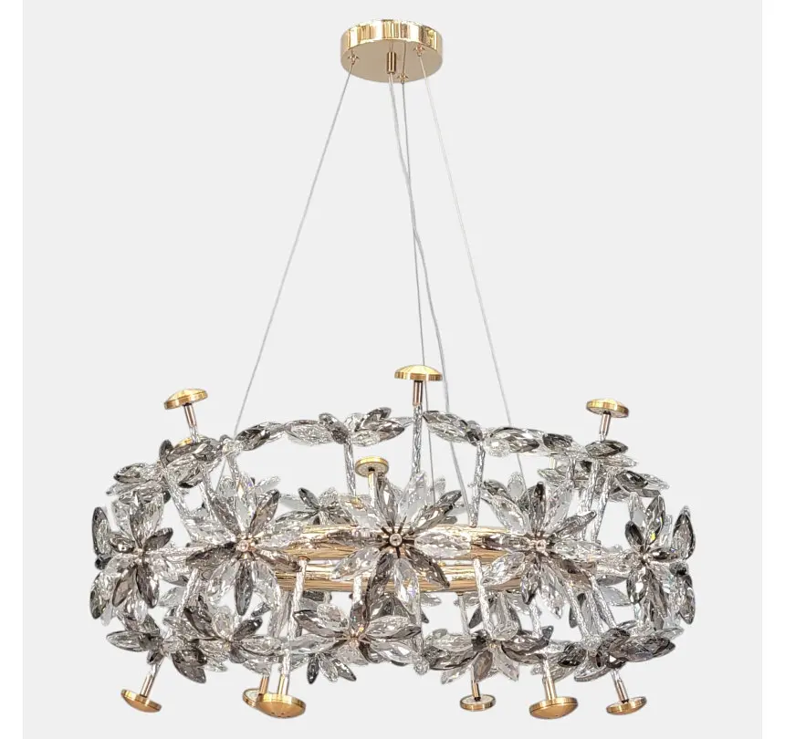 Велика кільцева люстра підвісна Artlight 25028-750GD золота на 16 ламп G4 зі скляним квітковим декором - фото 2