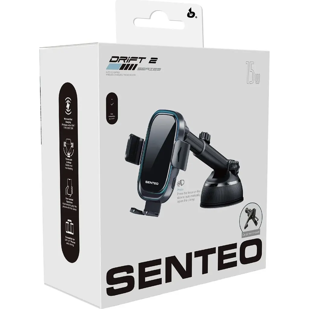Автотримач із бездротовою зарядкою Senteo SH-02 Drift 2 Wireless Charging 15W Dashboard + Airvent Black [171637] - фото 2