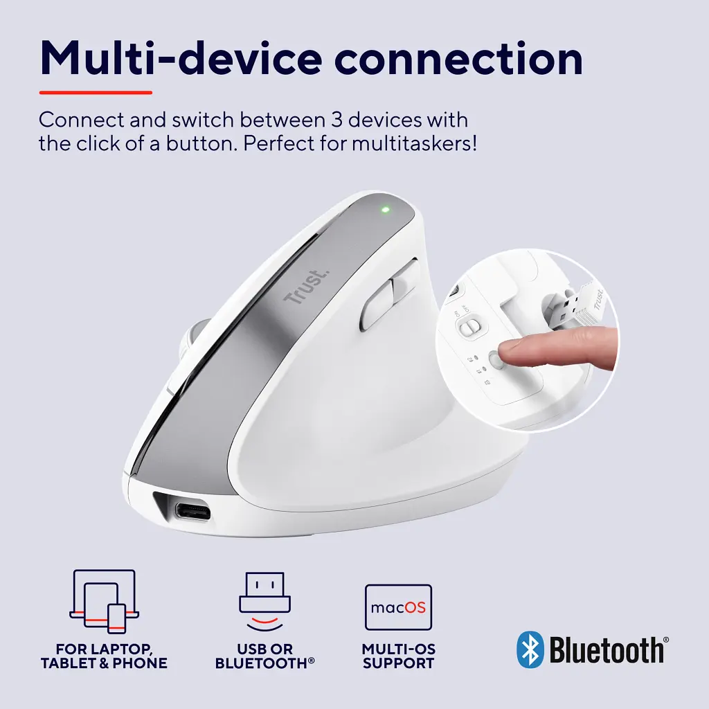 Мишка Trust Bayo+ Ergonomic Wireless/Bluetooth White (25399) - фото 8