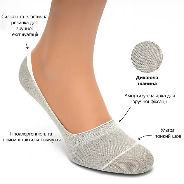 Набір 4 пари безшовних дихаючих слідів з силіконом ORGANIC cotton JILL ANTONY 38-40 women's - фото 2