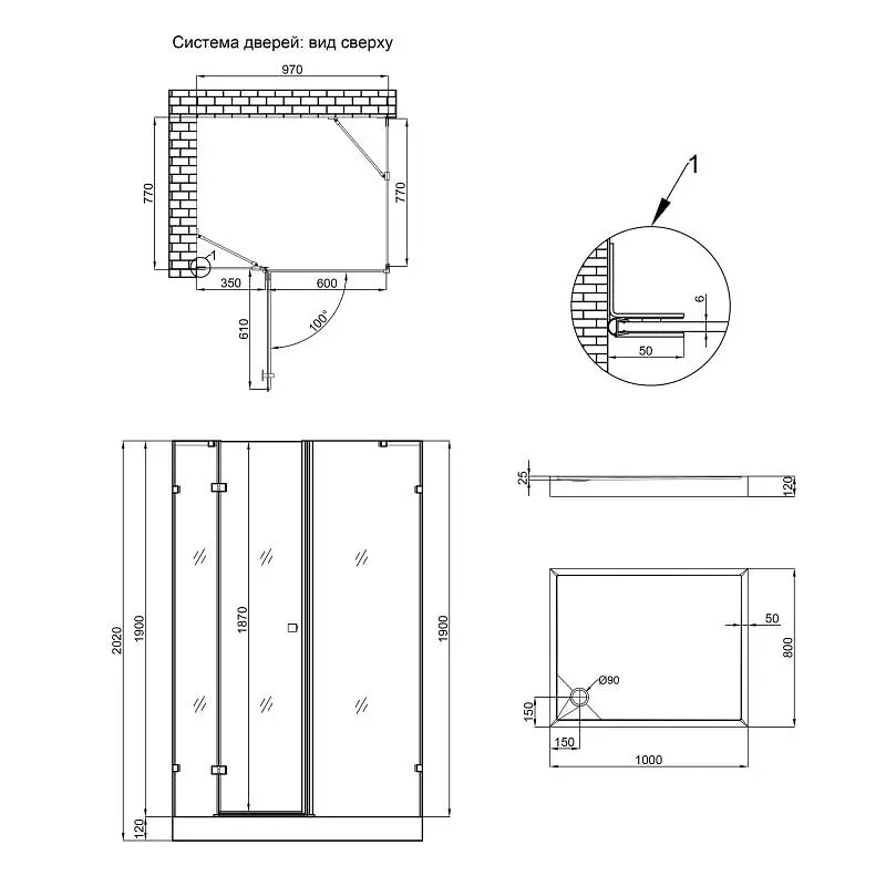 Душова кабіна Qtap Capricorn CRM1018RC6 Clear 2020x1000x800 мм + піддон Tern 301812C 100x80x12 см із сифоном - фото 15
