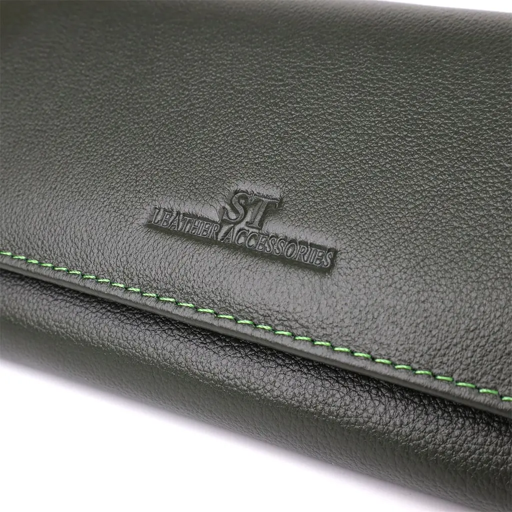 Горизонтальний гаманець у два складення з натуральної шкіри ST Leather 23067 зелений - фото 5