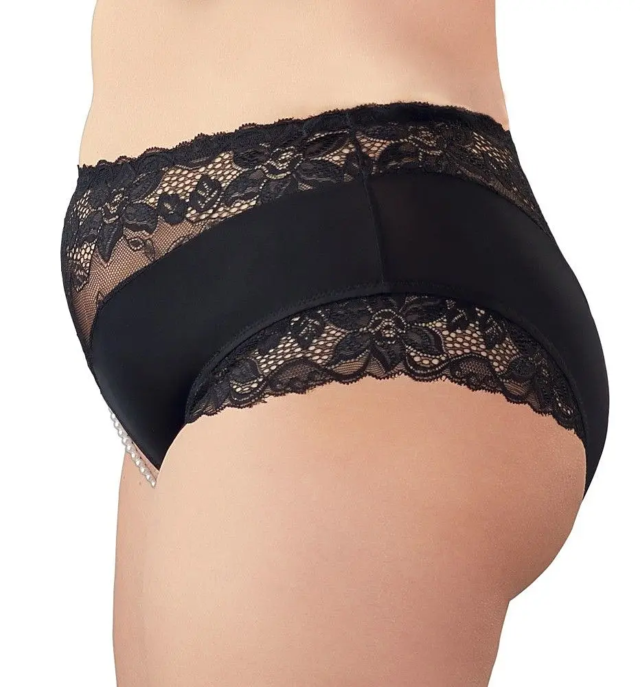 Трусики Cottelli Curves з відкритим кроковим швом та намистинами, 4XL (чорний) - фото 2