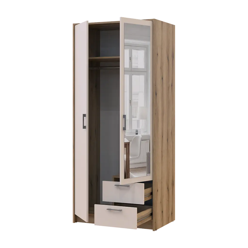 Шафа для одягу Doros Ронді з дзеркалом Дуб Артизан/Кашемір 2ДСП 82х52х195 (80737807) - фото 2